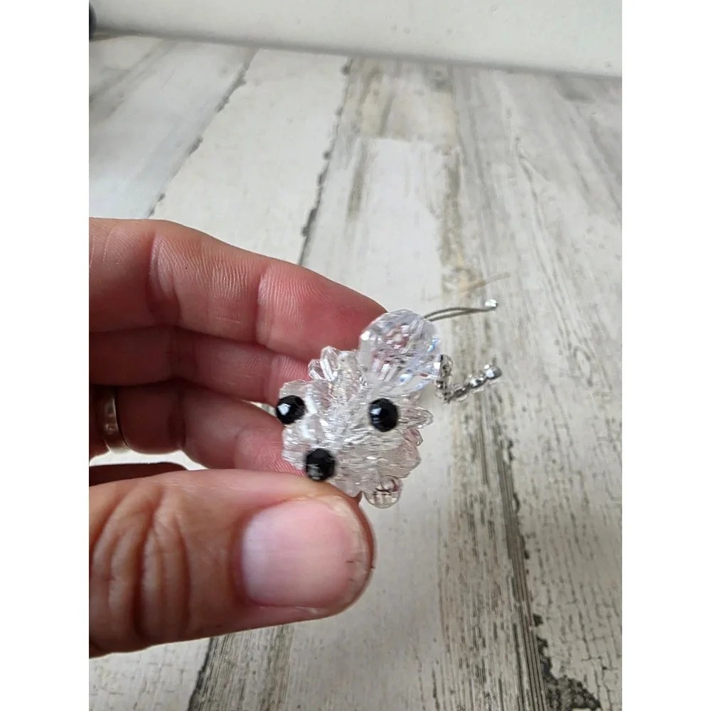 Vintage beaded cat mouse ornament mini pearls Xmas tree mouse
